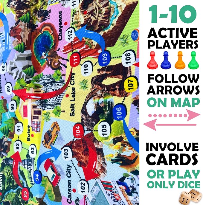 QUOKKA Board Game for Kids 8-12 - Learning, Educational Card Games for Ages 6-8 - Indoor, Outdoor Activity for Teens, Adults, Family - Geography, United States 100 Question Cards with Top Facts