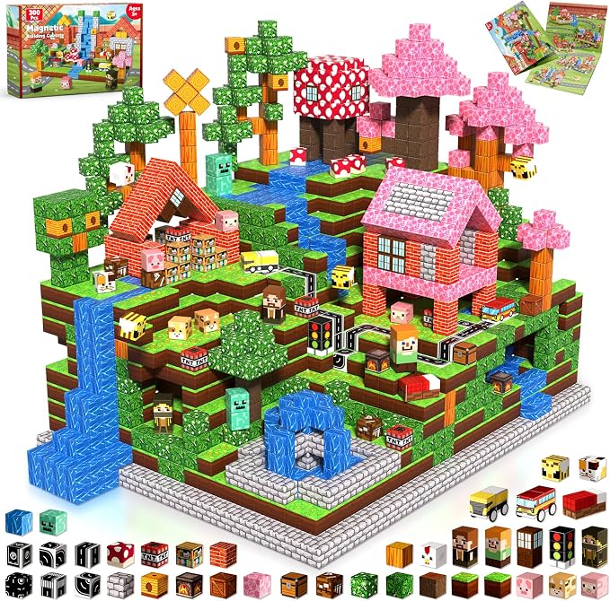 Annexfun Magnetic Blocks - 300PCS Magnetic Building Blocks Road Forest Magnetic Cubes - Sensory Toys for Montessori Toddler Birthday Gifts -STEM Construction Toys for Kids Ages 3+ for Boy & Girl