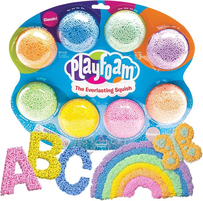 Educational Insights Playfoam 8-Pack: Classic & Sparkle - Preschool Sensory Toys for Kids, Moldable Squishy Modeling Foam, Fun Foam Slime for Kids 3-5, Mess-Free Toddler Sensory Bin Filler, Play Putty