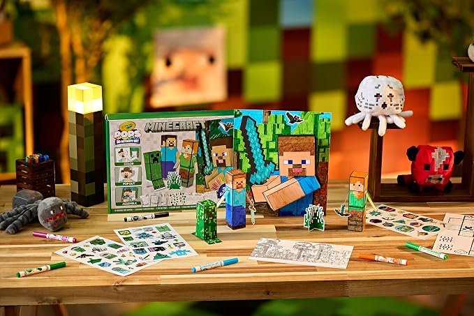 Crayola Minecraft POPs 3D Art Kit, Kids Screen Free Coloring Activity Craft | Minecraft Toys, Kids Coloring Activity Set with Markers & Stickers, Birthday or Holiday Gift for Boys & Girls, Ages 5+