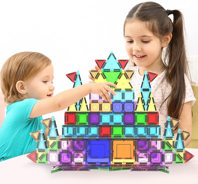 PicassoTiles 100PC Travel Nano Magnetic Tiles Construction Building Blocks Toy with Storage Case Educational STEM Learning Build Kit 3D Magnet Tile Stacking Block Toys for Kids Boys Girls Ages 3+ PN04