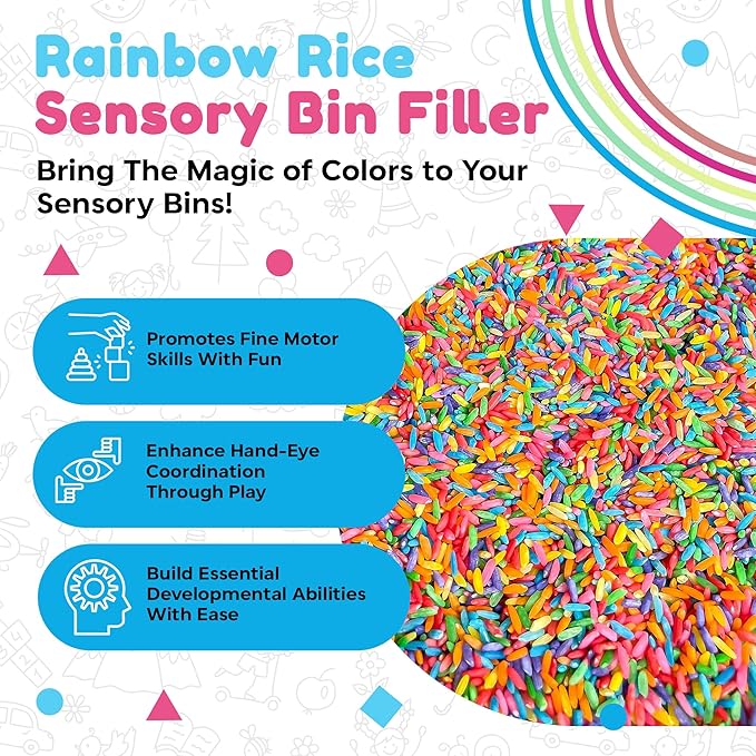 Rainbow Rice Sensory Bin Filler for Sensory Play 2 LB (4 Cups) - Non-Toxic | Taste-Safe Colored Rice for Sensory Tables - DIY Montessori Activities for Kids - All-Natural Chemical-Free Educational Play