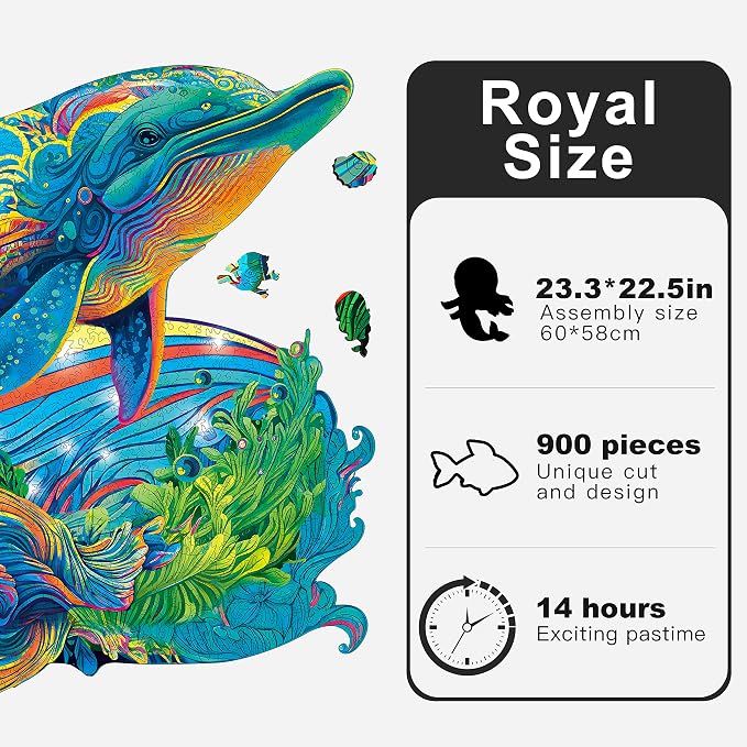 MYS Aurora Wooden Puzzles, Dolphin Jigsaw Puzzles 900 Pieces | Unique Shaped Wooden Puzzles for Adults and Kids, Family Game 23.3x22.5 Inch