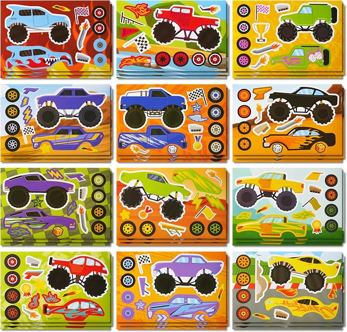 JOYIN 36 Sheets 9"x6" Make a face Stickers for Kids, Make Your Own Monster Truck Stickers, Crafts Birthday Party Favors, Goodie Bags Classroom Activities