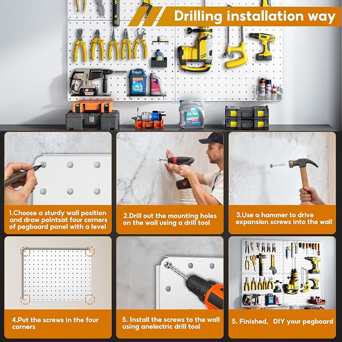 Peg Board, 110pcs Metal Pegboard Kit, Includes 4 Pack White Peg Board Panels with Accessories and Hook Locks, Large Heavy Duty Peg Boards for Walls Home, Garage Tool Storage, Workbench