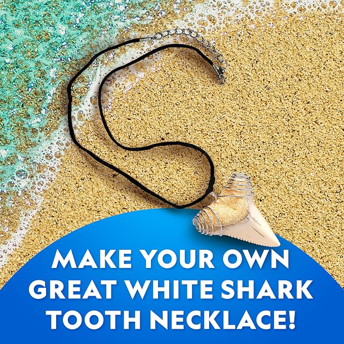 National Geographic Shark Tooth Fossil Dig Kit and Necklace for Kids | Replica Shark Teeth & Fossils, Make a Shark Tooth Necklace, Excavation Tools, Paleontology Activity, STEM Learning