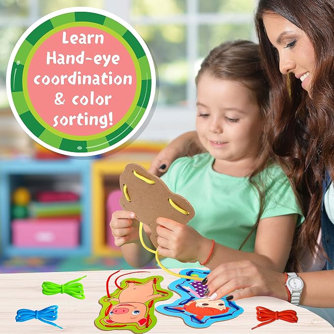 Cocomelon My First Lace Art- Wooden Cocomelon Tracing Activity- 6 Characters & 6 Laces Included- Fine Motor Development Toy for Toddlers & Preschoolers- Reusable Craft Kit-Gift for Boys Girls 3+