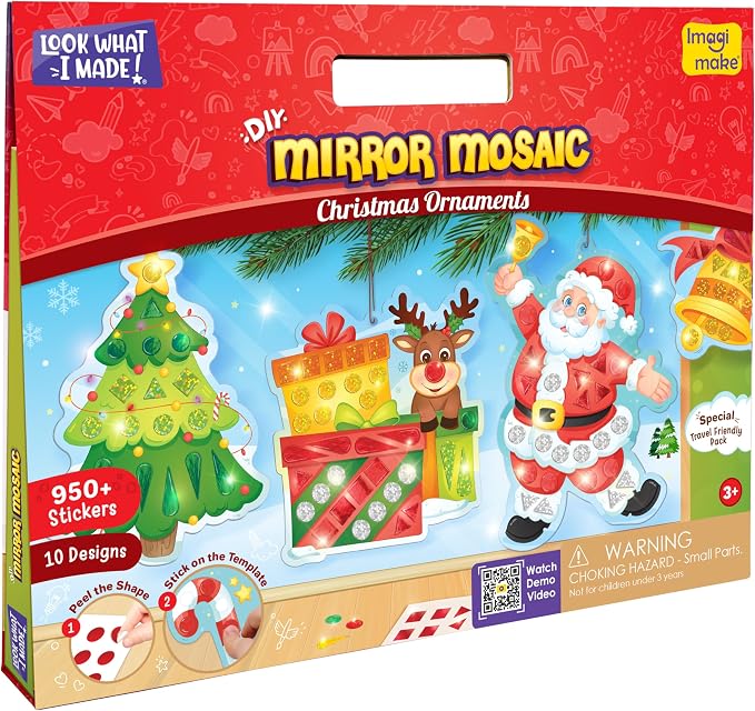 Imagimake Mirror Mosaic - Christmas, 10 Templates, Foil Stickers | DIY Holiday Craft Activity for Kids, Screen-Free Creative Play, Christmas Gift for Girls & Boys Ages 3,4,5,6,7,8 Years Old