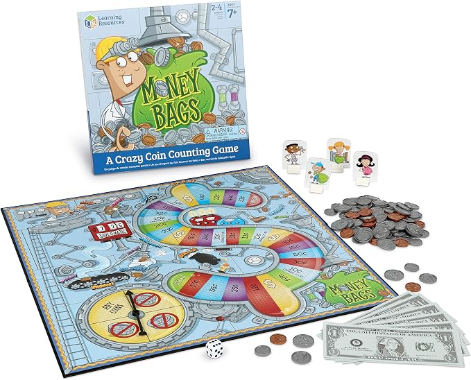 Learning Resources Money Bags Math Game - Classroom Math Games, Financial Literacy for Kids, Counting Board Game