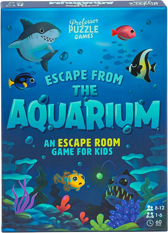 Professor Puzzle: Escape from The Aquarium - Escape Room Game, 11 Logic-Number-Observational Puzzles, Co-Op Underwater Adventure, Kids 8+, 1-6 Players