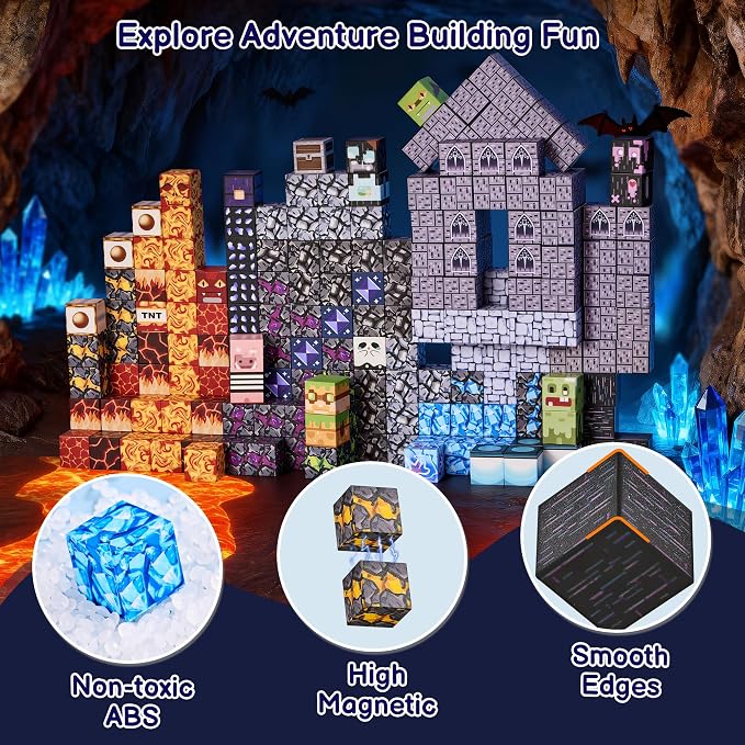 200PCS Magnetic Blocks, Magnetic Building Blocks Cubes Tiles for Kid | STEM Educational Stacking Magnets School Game Toys for Ages 3 4 5 6 7 8 9 10 11 Birthday Party Supplies Gift for Boy and Girl