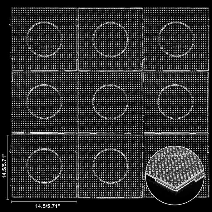 9pcs 5mm Large Square Fuse Beads Pegboards, Plastic Bead Boards | Clear Plastic Boards, Ironing Paper and Tweezers Included, Fits 5mm Fuse Beads, Kids DIY Craft Activity