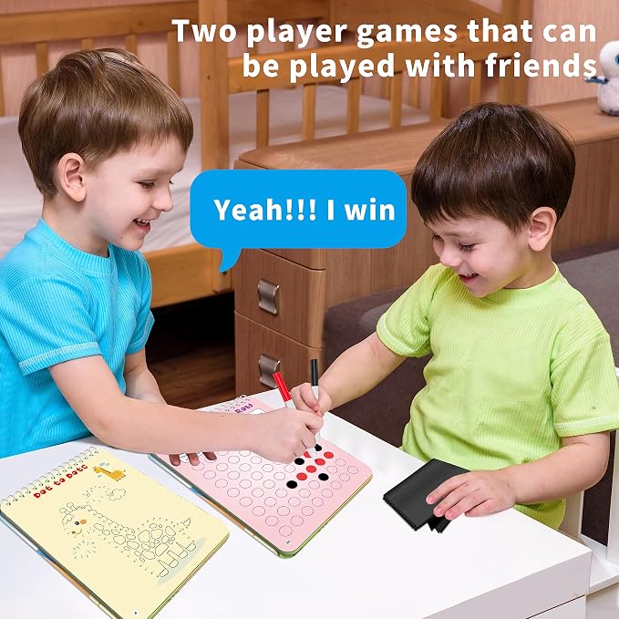 Elfew 2 Pack Reusable Travel Games Activity Books for Kids Ages 4-8, 8-12 | Include 2 Markers, 56 Different Brain Games, Waterproof, Spiral Binding, Toy & Learning Tool for Road Trip Airplane Activity