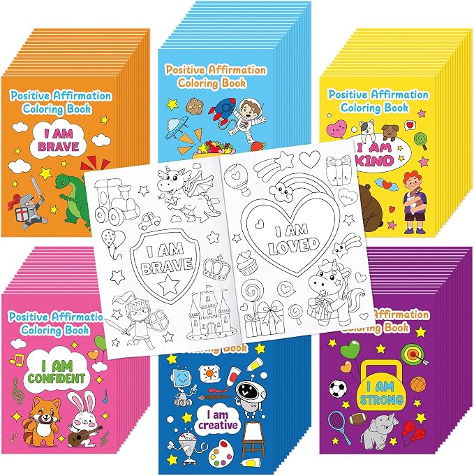 Dvbonike 96Pcs Positive Affirmation Coloring Books Motivational DIY Pages | Color-in Drawing Booklet, Promote Confidence Activity, Stress Relieving, Party Favor, School Supplies, Classroom Reward, Gift