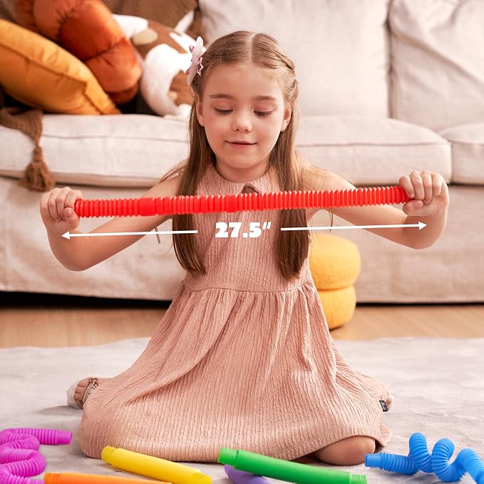 JOYIN 9 Pack Pop Tubes, Sensory Toys (Large) Fidget Toys Party Favors - 9 Colors, Creativity Learning & Fun for Kids - Perfect for Party, Goodie Bags Stuffers, Classroom School Reward
