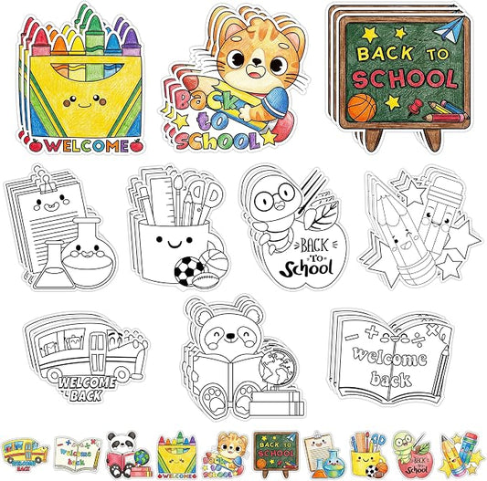 Back to School Coloring Art Craft Kits - 30Pcs Color Your Own Welcome Back Magnets for Kids DIY First Day of School Coloring Magnet for Classroom Activity Fridge Refrigerator Decors