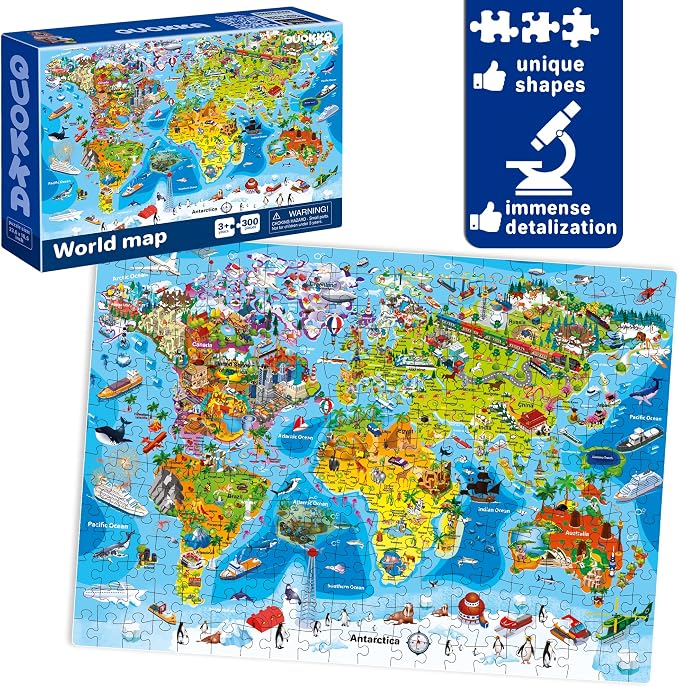 300 Piece Puzzles for Kids Ages 6-8 - 3 Jigsaw Kids Puzzles Ages 4-6 | Puzzles for Kids Ages 8-10 Learning United States Map, World and Space - Educational Game for Children 12 Year Old