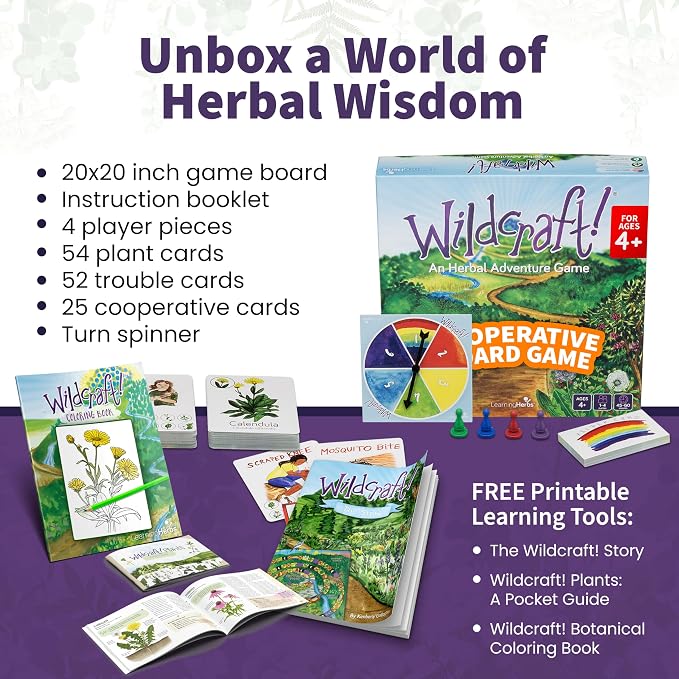 Wildcraft! Cooperative Board Game, Learn 25 Herbs, Family Game for Kids 4+ | Herbal Learning Game for Homeschool & Classroom Activities & More, Educational Board Game for Kids 4+ with Bonus Printables