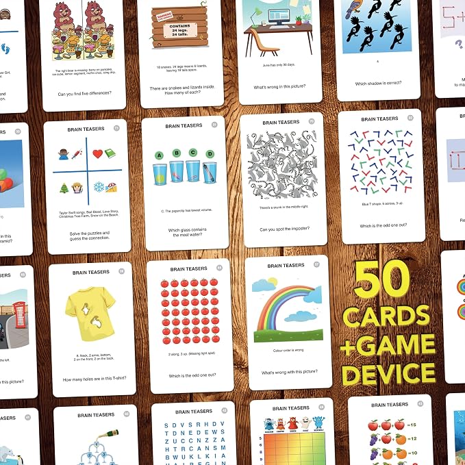 Brain Teasers Travel Game - Solve 100 Puzzles | Flash Cards with Slide Reveal Case | Card Game, Gift, Stocking Stuffer | Hours of Fun for Kids and Adults | Age 6+