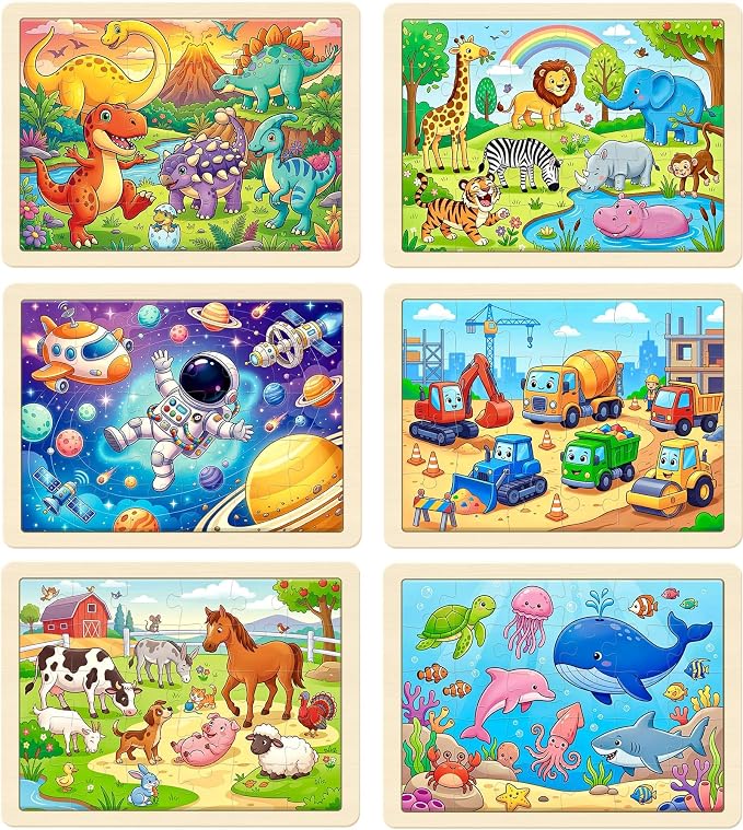 Puzzles for Kids Ages 4-6, 6-Pack 30-Piece Wooden Kids Puzzles | Discovery World Themes | Educational Puzzles for Kids Ages 3-5, Age-Appropriate Learning Toys, Ages 3+