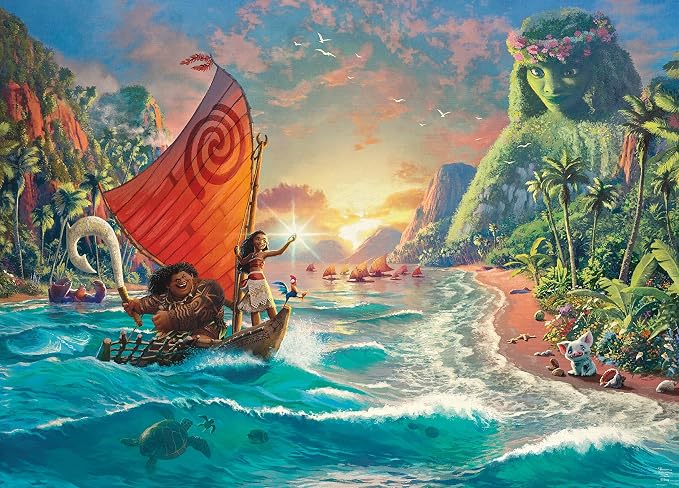 Ceaco - Thomas Kinkade Disney - Moana - 1000 Piece Jigsaw Puzzle for Adults | Thomas Kinkade Disney Art, Made in USA, Recycled Board, Finished Size 26.6 x 19 in, Includes Poster, Frameable Art, Giftable