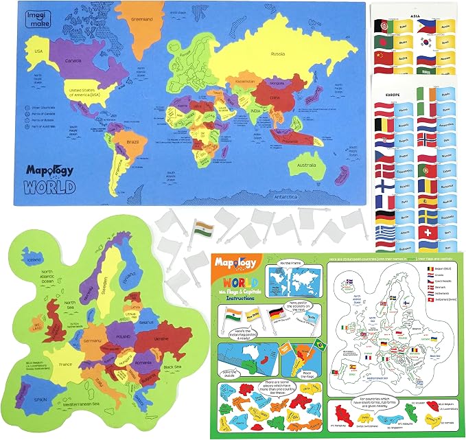 Imagimake Mapology World Map Puzzle - Includes Country Flags & Capitals | Fun Jigsaw Puzzle Kids Ages 5-8 | Educational Toys for Ages 8-13 | Geography Gifts for Girls & Boys 5, 6, 7, 8, 9, 10, 11, 12 | Fun Educational Jigsaw for Kids, Back to School Gi...