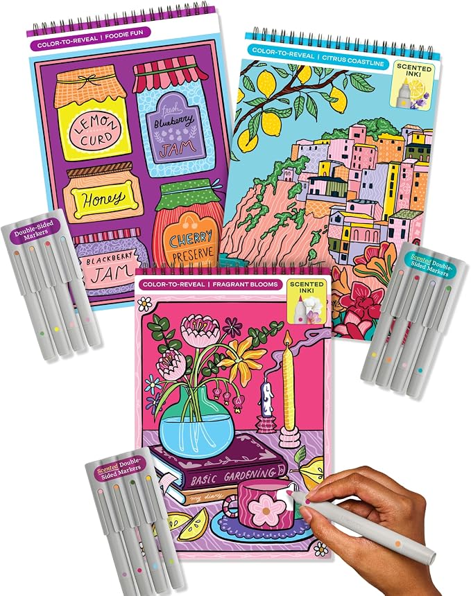 Lifelines FlowArt Activity Pad 3-Pack, Guided Art Meditation Coloring Books | 12 Double-Sided Markers, 60 Scenes - Guided Dot Art Meditations for Tweens, Adults & Seniors - Patent-Pending