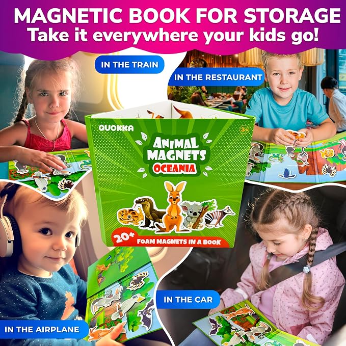 Travel Magnetic Puzzles for Toddlers 1-3 - 20+Pcs Toddler Puzzles Ages 2-4 | Australia Magnet Puzzles with Extra-Long Play Book - Strong Magnets for Car Activities - Travel Toys for Kids Ages 3-5