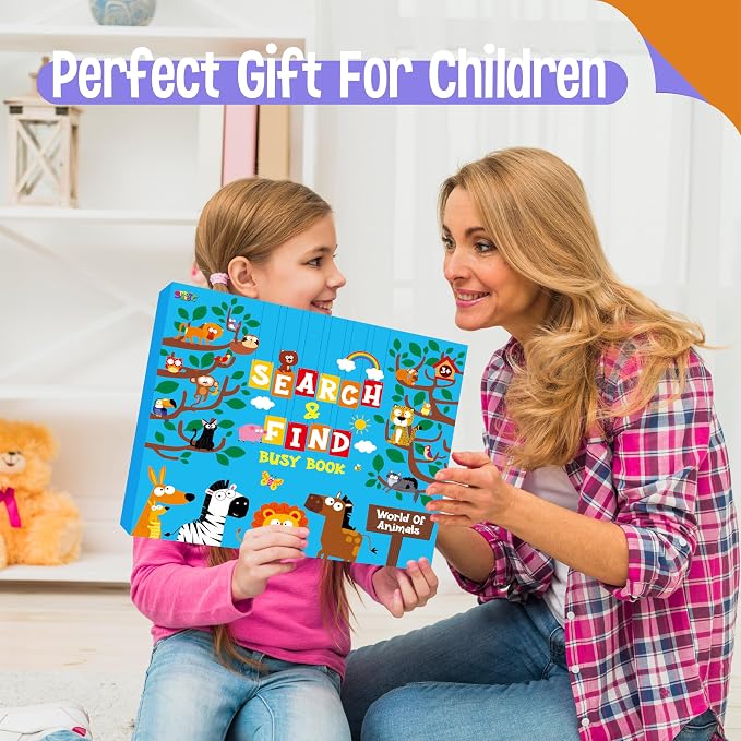 SpriteGru Search & Find Book, 15 Different Searching Games & 15 Fun Activity Games, Montessori Learning Toy Educational Game Travel Toys for Autism Sensory, Preschool, Girls and Boys Ages 3+