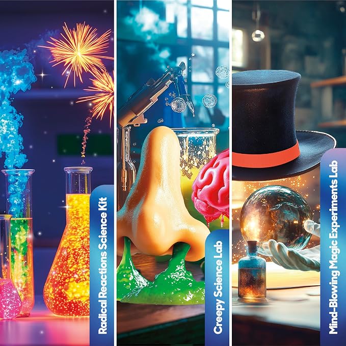 Discovery 3-in-1 Science Station for Kids| 84 Science Experiment Kit| Erupting Volcano, Glow Slime, Brain Dissection, Magic Potions| STEM Chemistry Activity Set| Educational Learning Toy| Gift Ages 8+