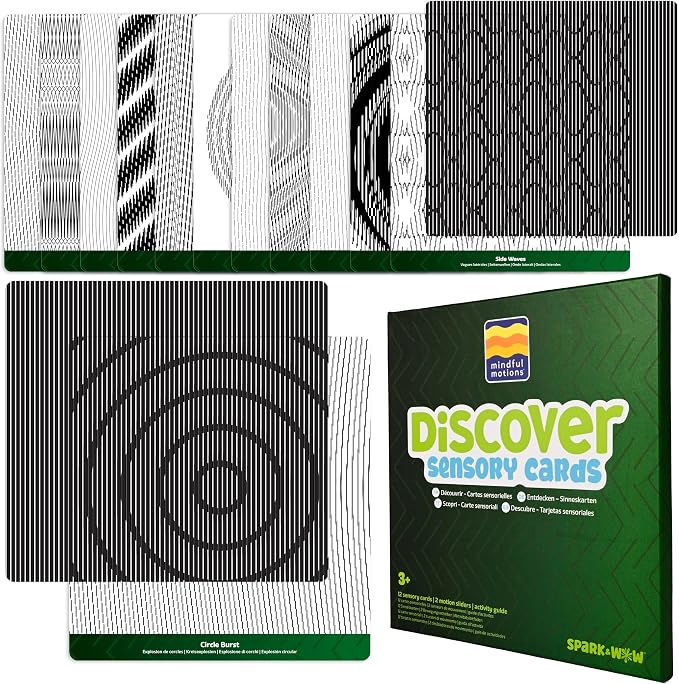Mindful Motions Sensory Cards, Discover, 12 Dynamic Patterns and 2 Sliders | Screen-Free Visual Sensory Toys