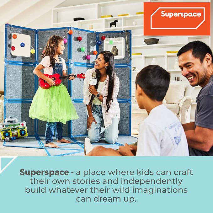 Superspace Giant Magnetic Fort Building Panels - The Big Set, Pine, 24 Panels, Life-Size Magnetic Tiles Kids, Build Forts Castles Rockets, STEM Toy Ages 3-10+, Eco-Felt, Indoor & Outdoor