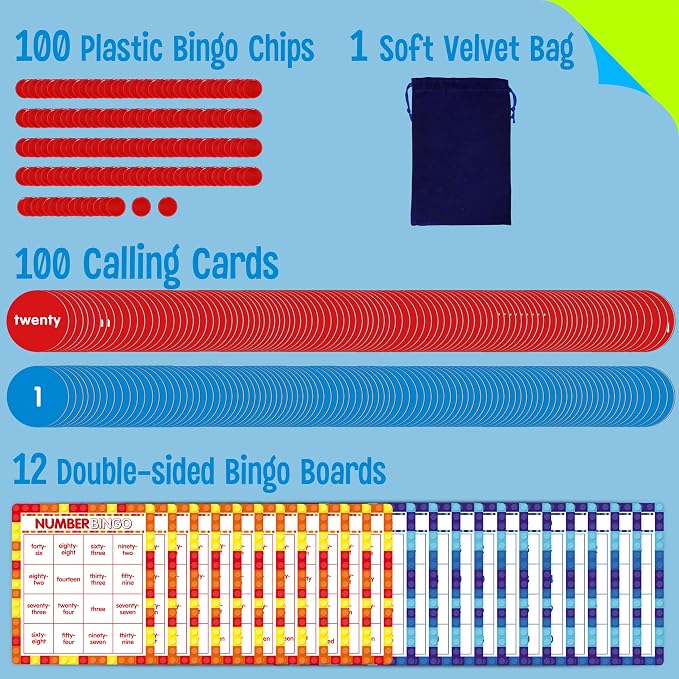 SpriteGru Number Bingo Game, Number 1-100 Bingo Board Game Learn & Count to Read 2 Versions Number Recognition Game for Kids 5-12, Perfect for Classroom & At Home