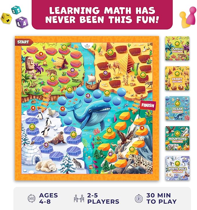 Number Hunter Math Board Game for Kids 5-7, 1st Grade & Kindergarten | Addition and subtraction game, STEM toy for 5+ year old, homeschool essentials, classroom learning, family game night
