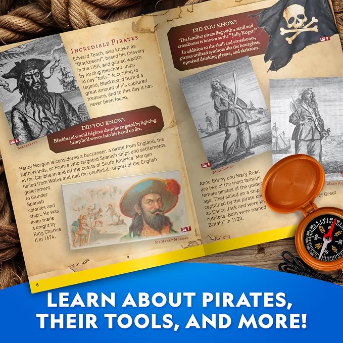 National Geographic Pirate Telescope Adventure Activity Kit for Kids | Treasure Hunt Map, Pirate Hat and Map, Spyglass, Compass, Replica Doubloon and Pyrite, Imaginative Play, Birthday Gift