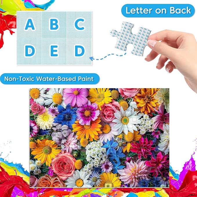 Jeacirio 4 Pack 100 Piece Puzzles for Kids Ages 4-6 6-8 8-10, Dogs Cats Flowers Donuts Jigsaw Puzzles for Kids, Educational Puzzle Toys with Posters Bags, Gifts for Boys Girls Ages 4-8