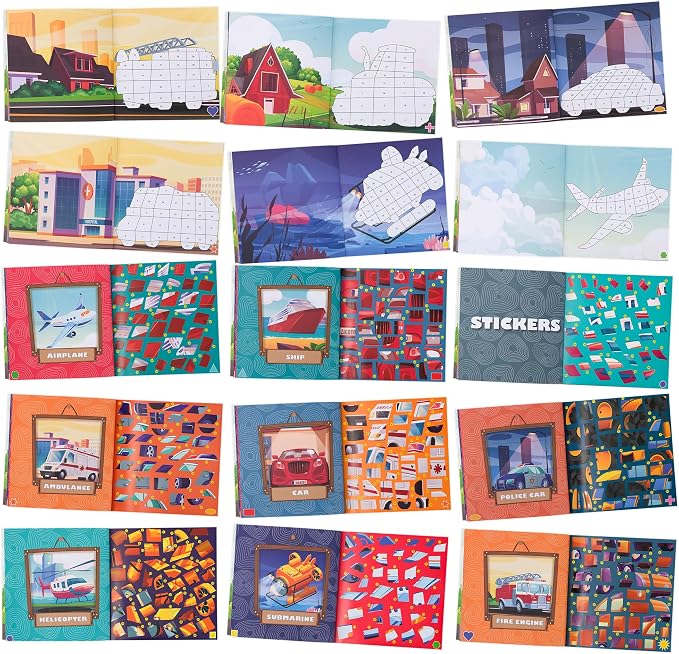 Fun Paint with Sticker Books for Kids Set of 2 - Vibrant Themes, Ages 4-8 | Entertaining Sticker Activity Keeps Kids Busy - Perfect Puzzle to Learn Shapes and Numbers at Home or Travelling