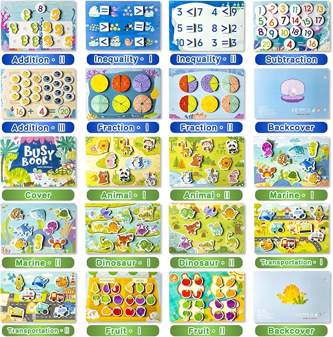3 Pack Busy Books for Toddlers, Montessori Quiet Book, Preschool Learning Activities Educational Workbook, Sorting Matching Sticker Fixing, Gifts for Kids Age 3+ (Animal, Ocean, Dinosaur)
