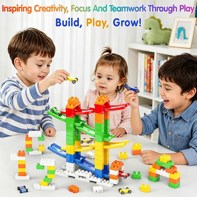 DIY Building Blocks Car Ramp Race Track Toy for Boys Ages 3+, STEM Gift | Build, Rebuild & Race! Creative Blocks with Multiple Models Inspire Open-Ended Play, Imagination and Hands-On STEM Learning