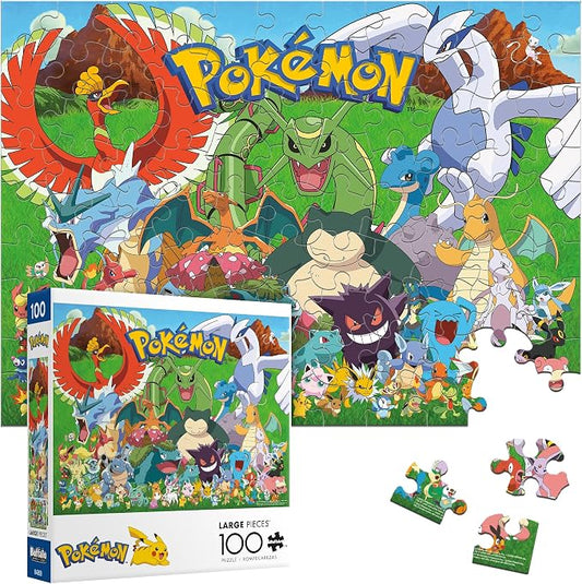 Buffalo Games - Pokémon Fan Favorites - 100 Piece Puzzle for Kids Ages 6-8 | Official Pokemon Licensed, Recycled Board, Finished Size 15 in x 11 in15 in x 11 in, Includes Poster, Giftable