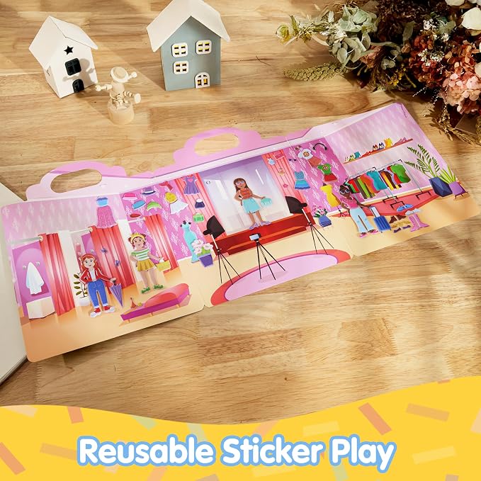 JOYIN Fashion Dress-Up Reusable Sticker Book for Toddlers, 3D Sticker Book for Kids 3 4 5, Travel Essentials, Airplane Activity Toys, Crafts Gifts, Birthday Gifts
