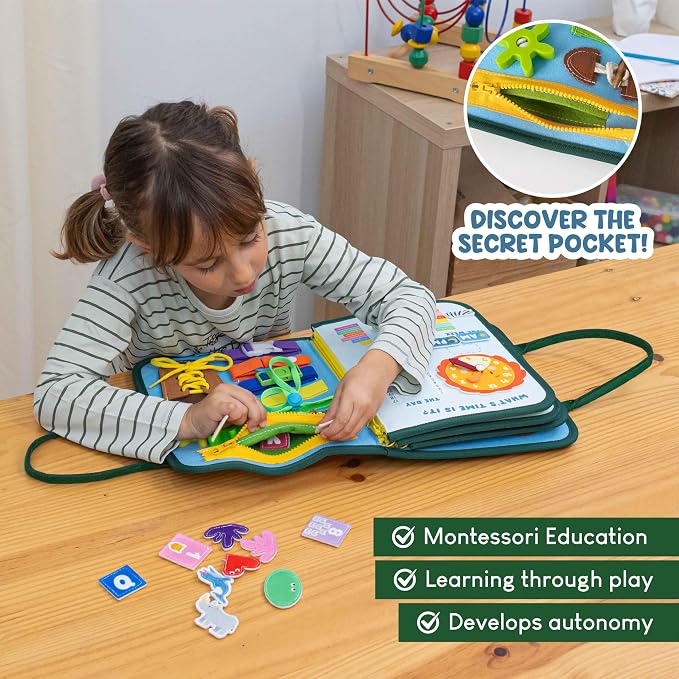 BONNYCO Busy Board for 1 Year Old Animals. Montessori Busy Book for Toddlers 1-3 2-4, Felt Quiet Book Baby. Montessori Toys, Toddler Learning Toys for Travel, Airplane, Car. Educational Activity Board