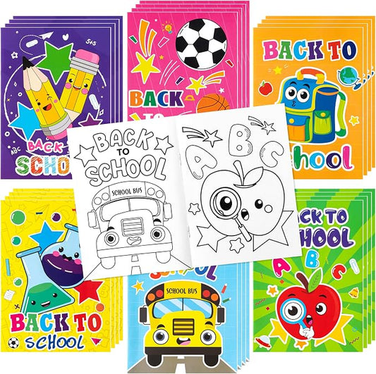 Dvbonike 24Pcs Back to School Coloring Books First Day of School DIY Pages | Color-in Drawing Booklet, Pencil Schoolbag Cute Pattern, Classroom Reward, Art Activity, Gift, Party Favor Supplies, for Kids