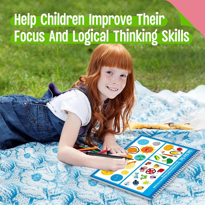 Search & Find Book, 15 Different Searching Games & 15 Fun Activity Games, Montessori Learning Toy Educational Game Travel Toys for Autism Sensory, Preschool, Girls and Boys 3+ (8 Markers Included)
