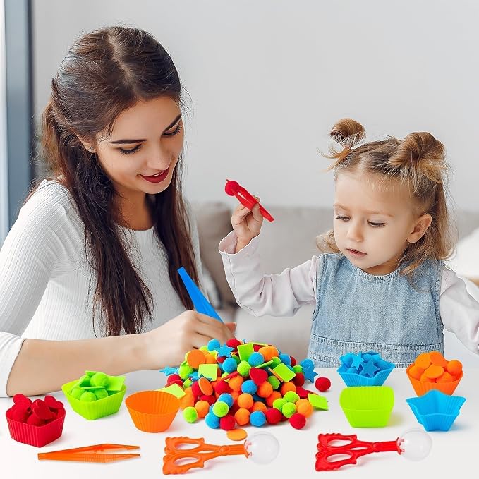 EZdhuawuse Shape Sensory Bin Fillers - 295P Summer Shape Fine Motor Skills Toys Counting Sorting Set for Kids Early Education, Felt Decor Pom Poms Cup Clip for Preschool Counting Sorting Birthday Gift