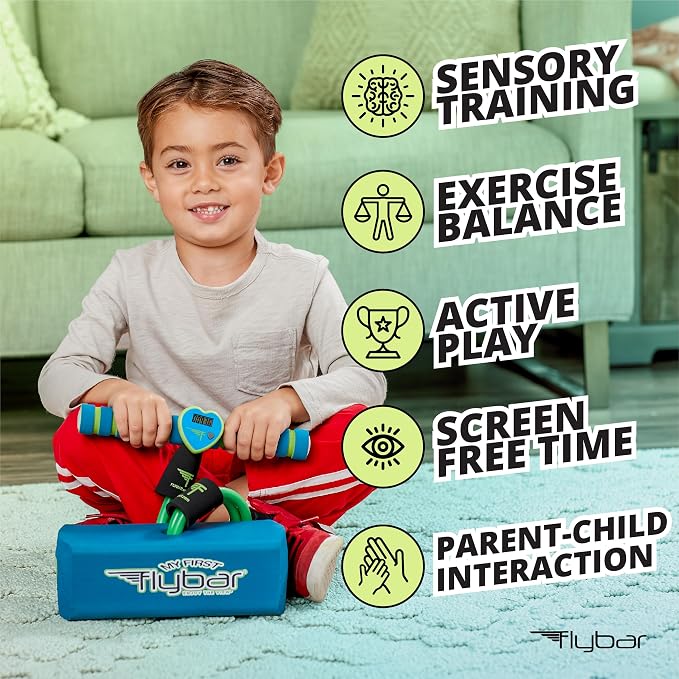 Flybar My First Foam Pogo Jumper for Kids Fun and Safe Pogo Stick for Toddlers, Durable Foam and Bungee Jumper for Ages 3 and up, Supports up to 250lbs (Blue LED)
