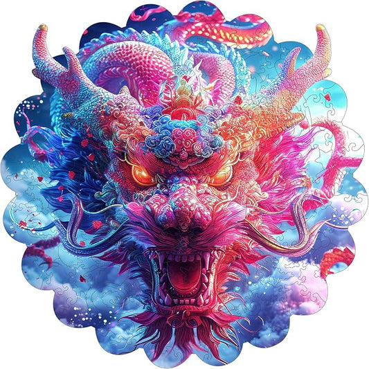 MEATRN Dragon Wooden Puzzles for Adults, Wooden Jigsaw Puzzles, 519 Pcs | Oriental Mythology Kirin Luxury Wood Wall Decorative for Collectors, Unique Gift & Home Decor, 16.9x16.9 in