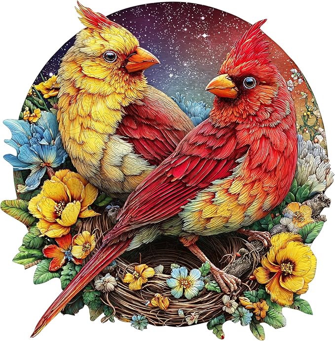 MEATRN Puzzles for Adults, Winter Cardinals Wooden Puzzles, 206 Pcs | Fun Educational Christmas Decorative Gift, Relaxing Wood Puzzle Game for Family & Friends, 11x11.2 in