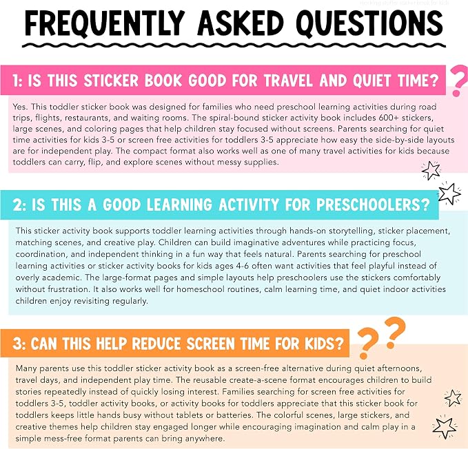 Sticker Books for Toddlers 2-4 Years Screen Free Activities Toddlers 3-5 | Toddler Sticker Book Preschool Learning Activities, Kids Stickers Ages 2-4, Quiet Activity Book, Kids Travel Activities