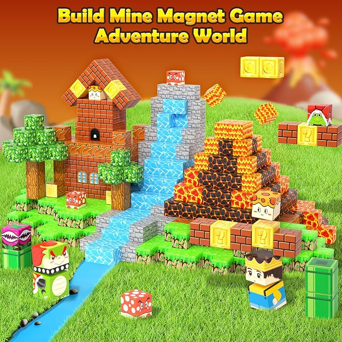 100PCS Magnetic Blocks Magnetic Building Blocks Sensory Toys for Kids Ages 3-5 6-8 8-12 Kids Game Toys for 3+ Year Old Boys & Girls, Mine Magnet World Craft 3 4 5 6 7 8 9 Year Old Boy Birthday Gift